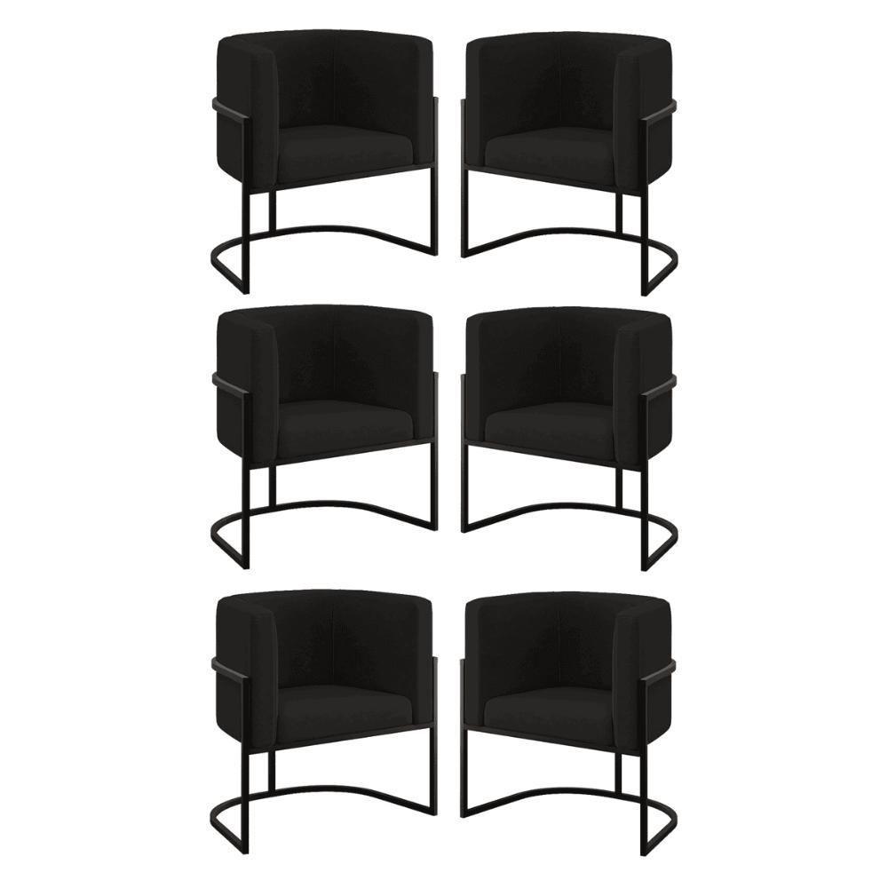 Kit 06 Poltronas Lua Sala Decorativa Base De Ferro Black Cor:preto Preto - 1