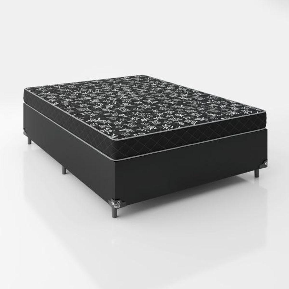 Cama Box Casal 138 Tecido Preto Com Colchão D20 Tampo Preto 12cm - 1