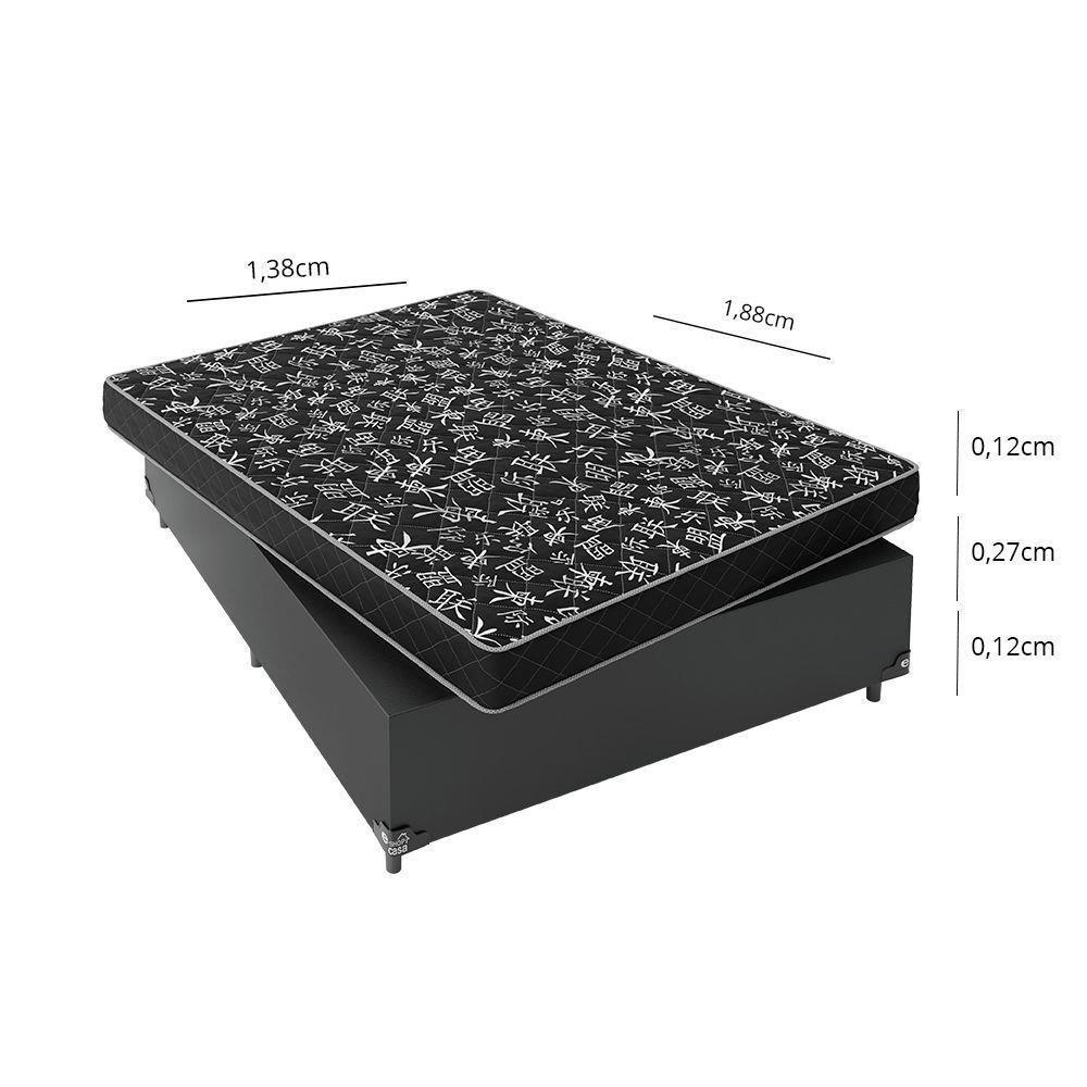 Cama Box Casal 138 Tecido Preto Com Colchão D20 Tampo Preto 12cm - 2