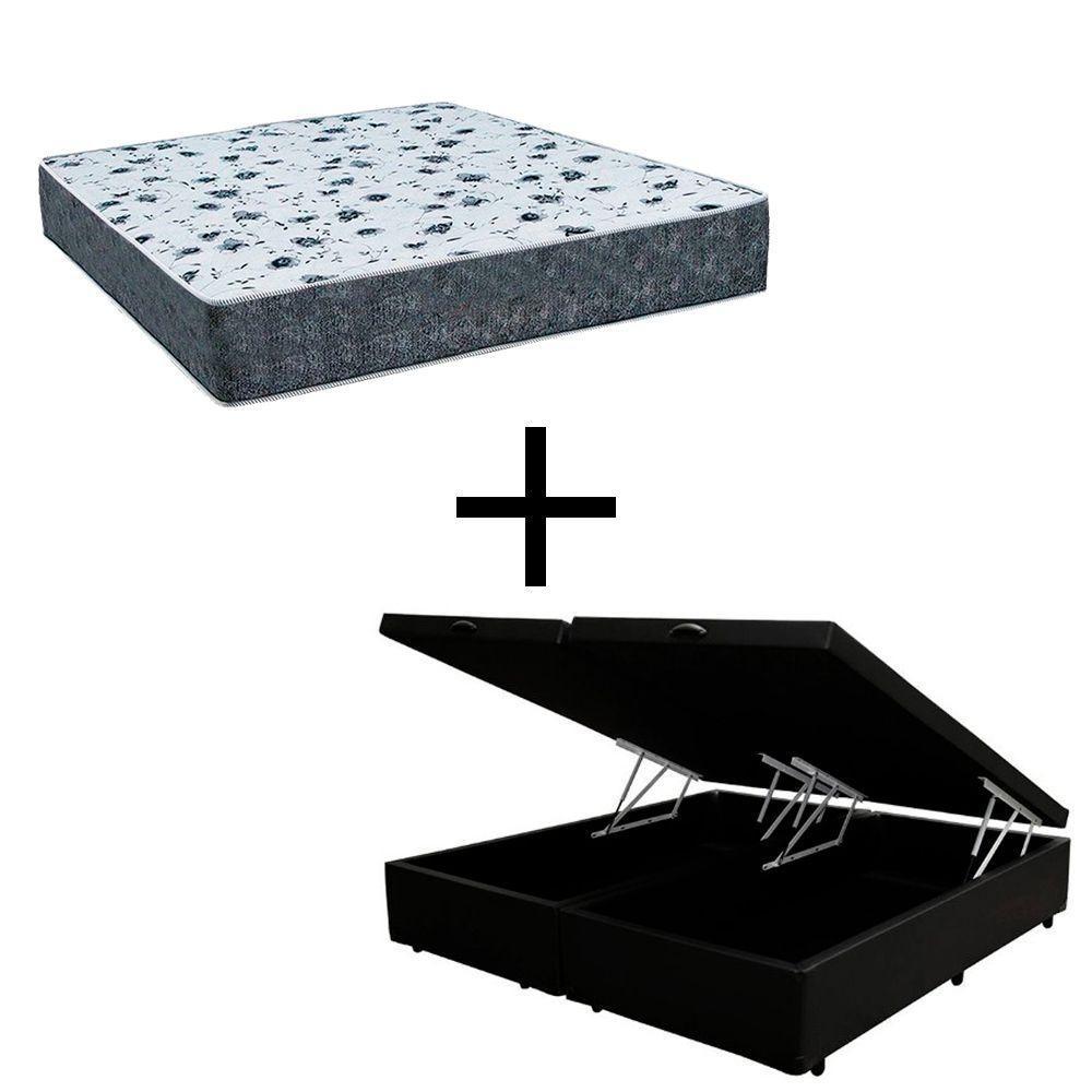 Cama Box Baú Queen 158 Tecido Preto Com Colchão Alegro Bello Box D28 Cinza 58x158x198 - 1
