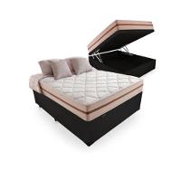 Cama Box Baú Casal Tecido Preto Com Colchão Pillow Angel Bello Box Molas 62x138x188 - 1