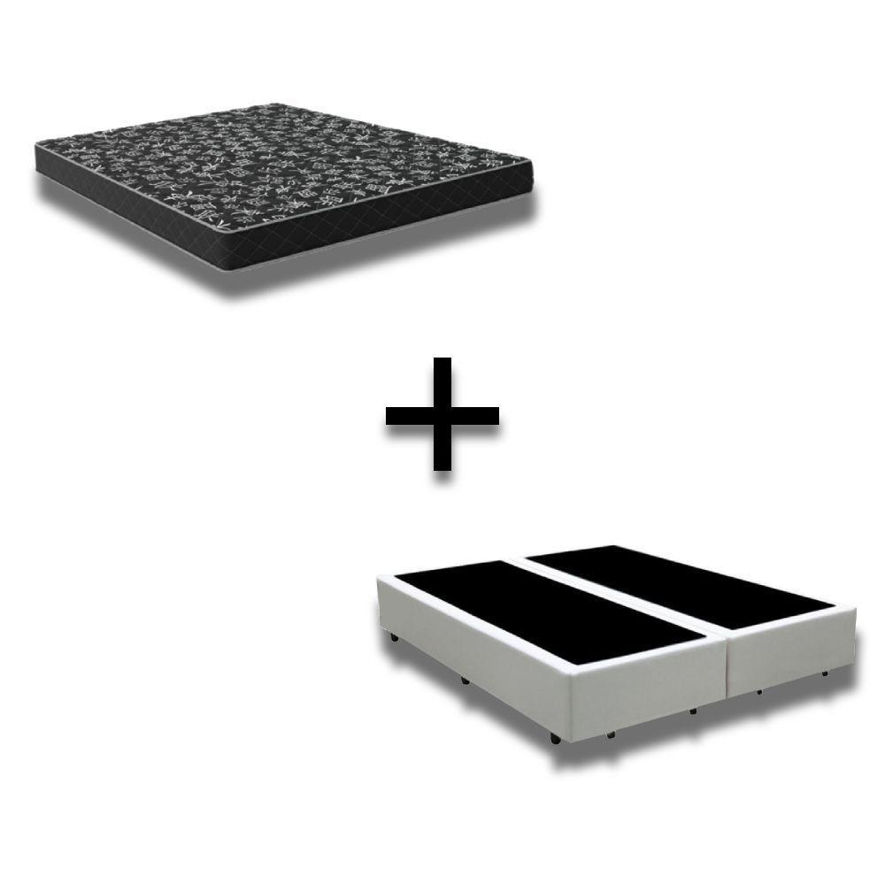 Cama Box Casal 138 Bipartido Tecido Branco Com Colchão D20 Tampo Preto 12cm - 1