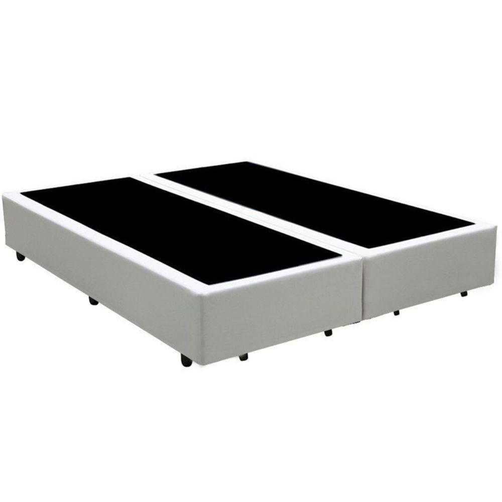 Cama Box Casal 138 Bipartido Tecido Branco Com Colchão D20 Tampo Preto 12cm - 2