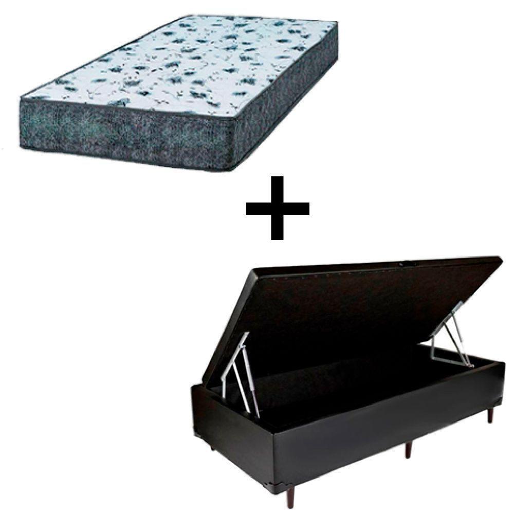 Cama Box Baú Solteiro 88 Tecido Preto Com Colchão Alegro Bello Box D28 Cinza 58x88x188 - 1