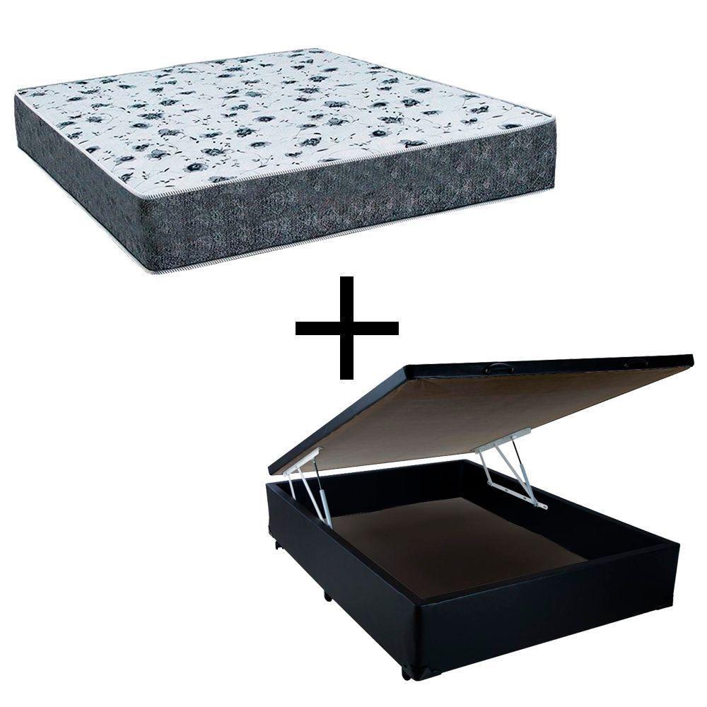 Cama Box Baú Casal 138 Tecido Preto Com Colchão Alegro Bello Box D28 Cinza 58x138x188 - 1