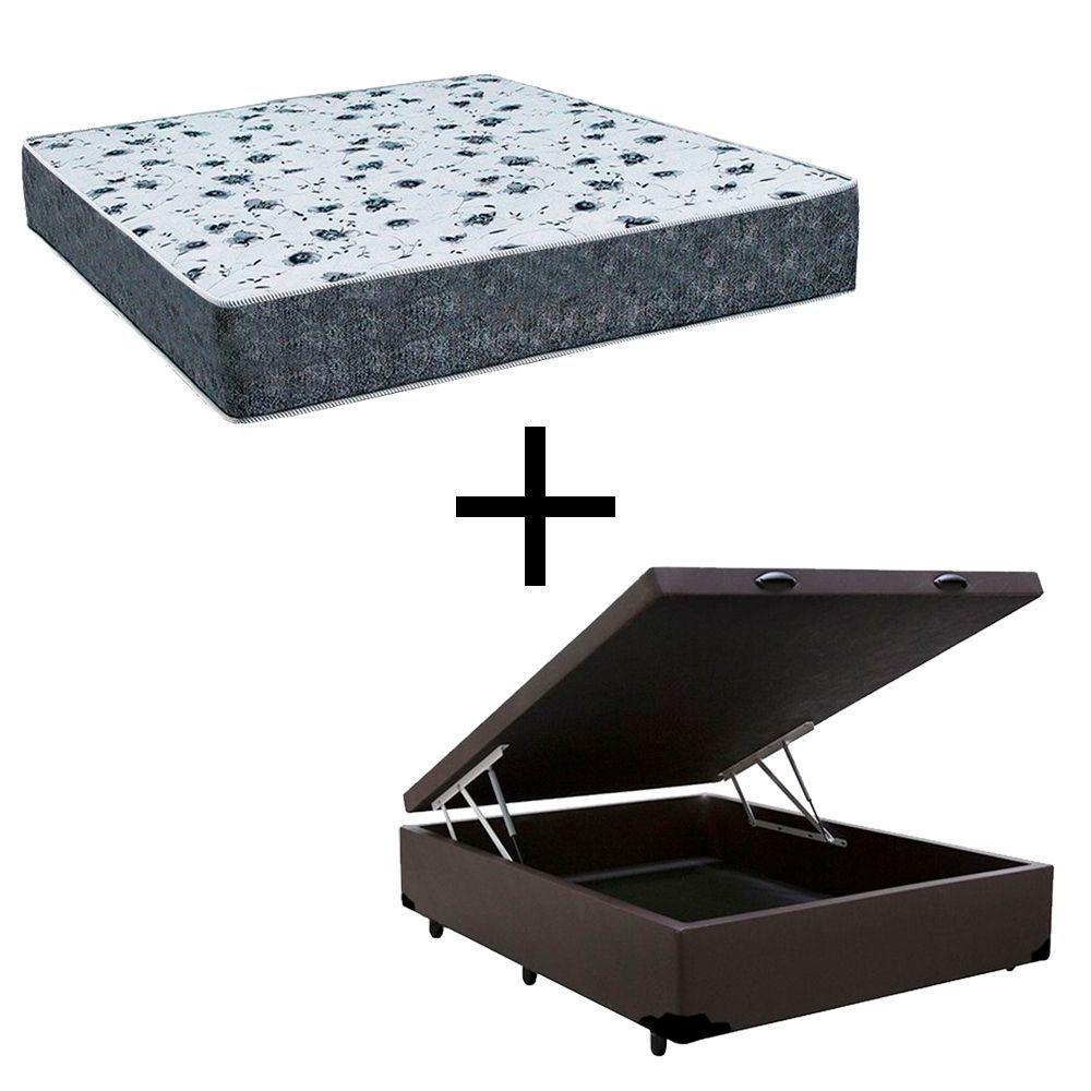 Cama Box Baú Casal 138 Tecido Marrom Com Colchão Alegro Bello Box D28 Cinza 58x138x188 - 1