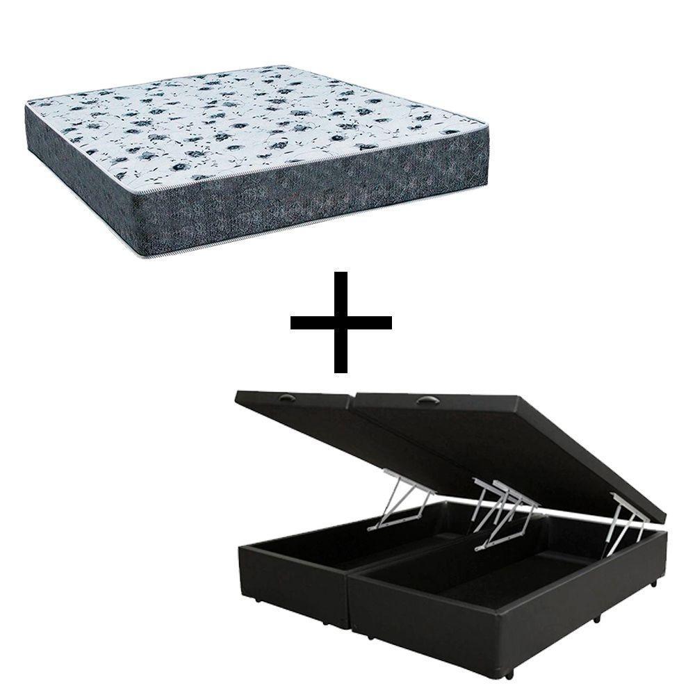 Cama Box Baú Casal 138 Bipartido Tecido Preto Com Colchão Alegro Bello Box D28 Cinza 58x138x188 - 1