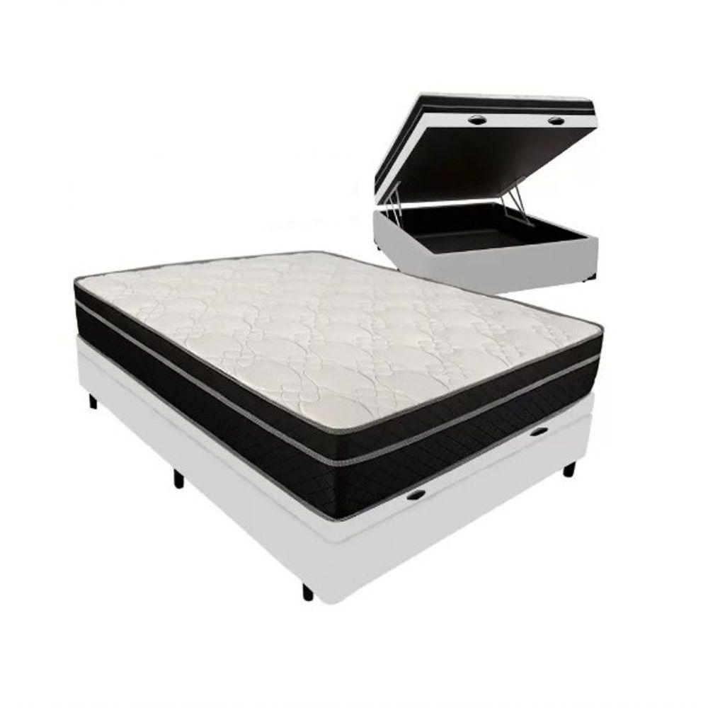 Cama Box Baú Viúva 128 Tecido Branco Com Colchão Paris De Molas Preto 26x128x188 - 1