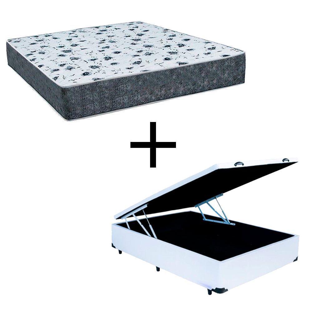 Cama Box Baú Viúva 128 Tecido Branco Com Colchão Alegro Bello Box D28 Cinza 58x128x188 - 1