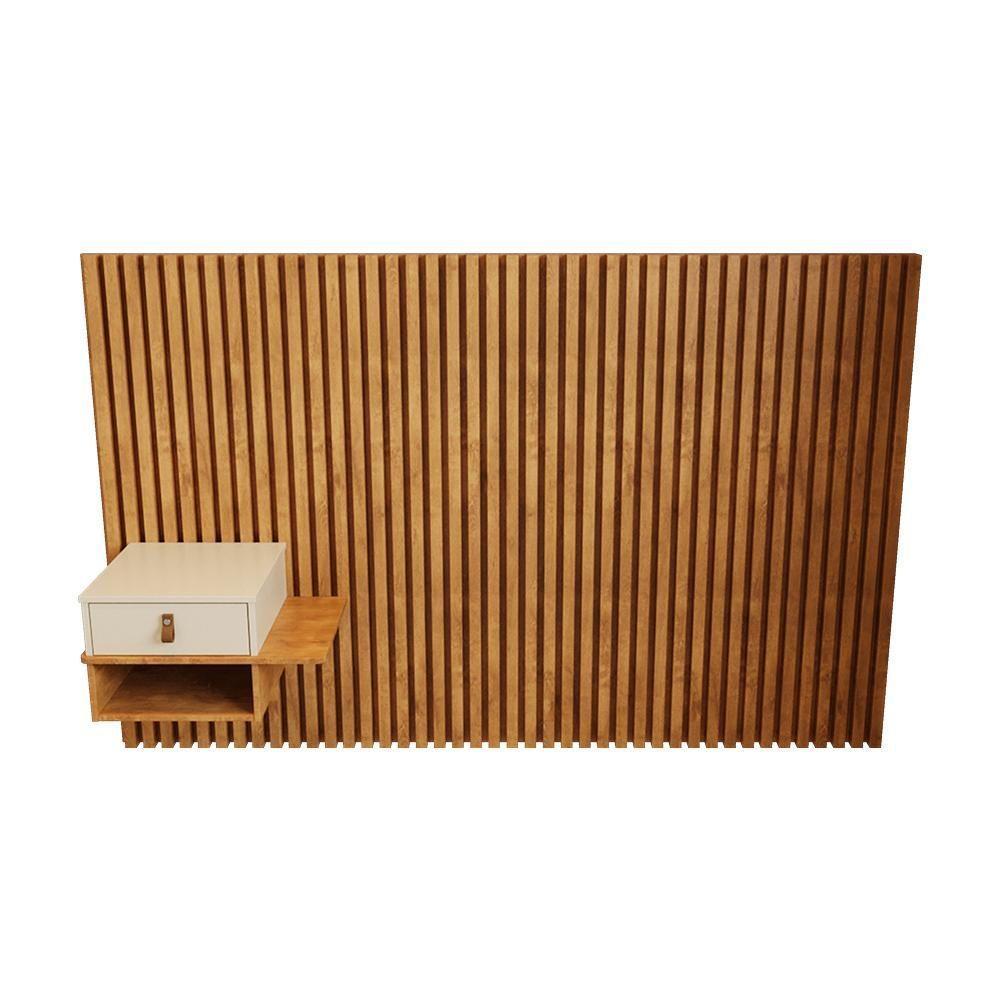 Cabeceira Solteiro Ripada Quarto Manila 1 Mesa Com Gaveta Nature/perola Nature/perola - 1