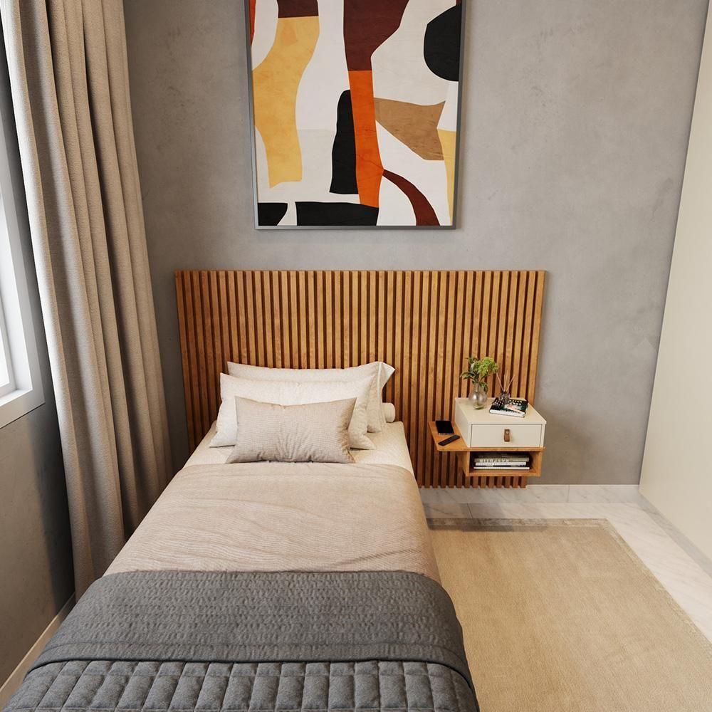 Cabeceira Solteiro Ripada Quarto Manila 1 Mesa Com Gaveta Nature/perola Nature/perola - 2