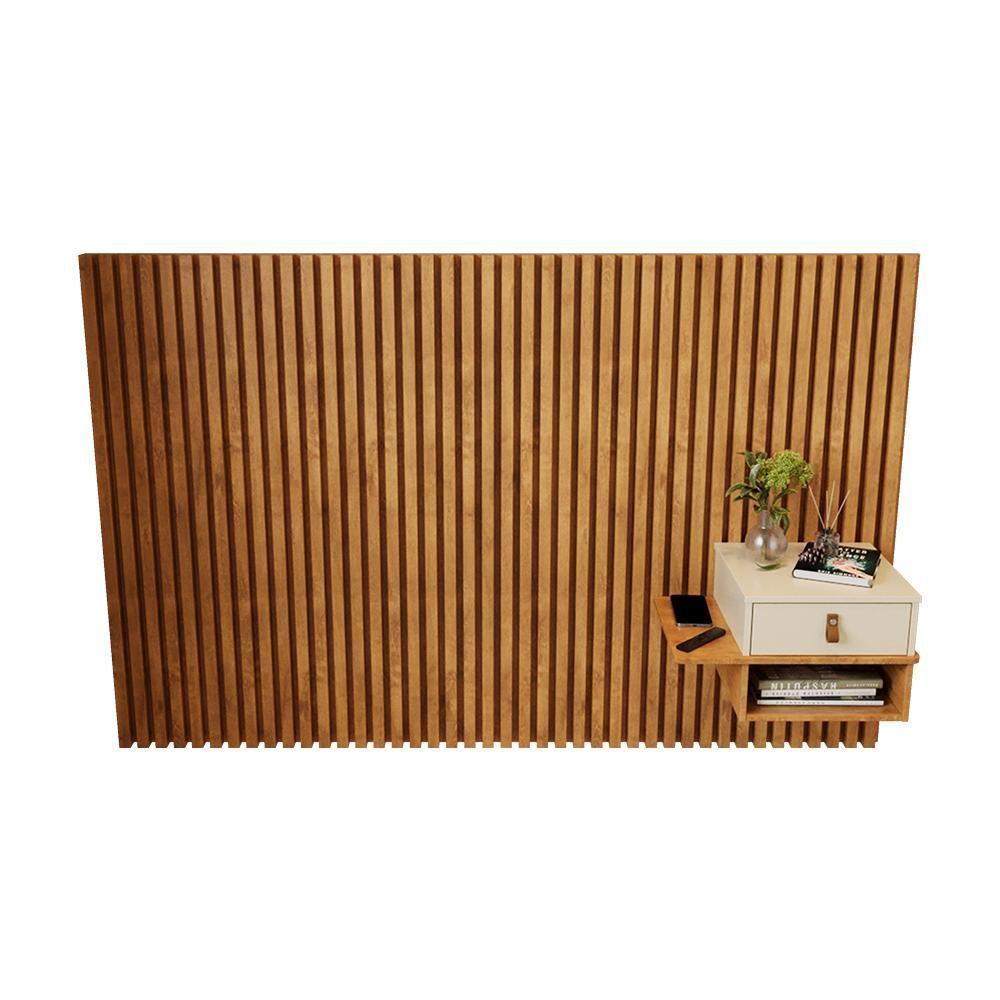 Cabeceira Solteiro Ripada Quarto Manila 1 Mesa Com Gaveta Nature/perola Nature/perola - 3