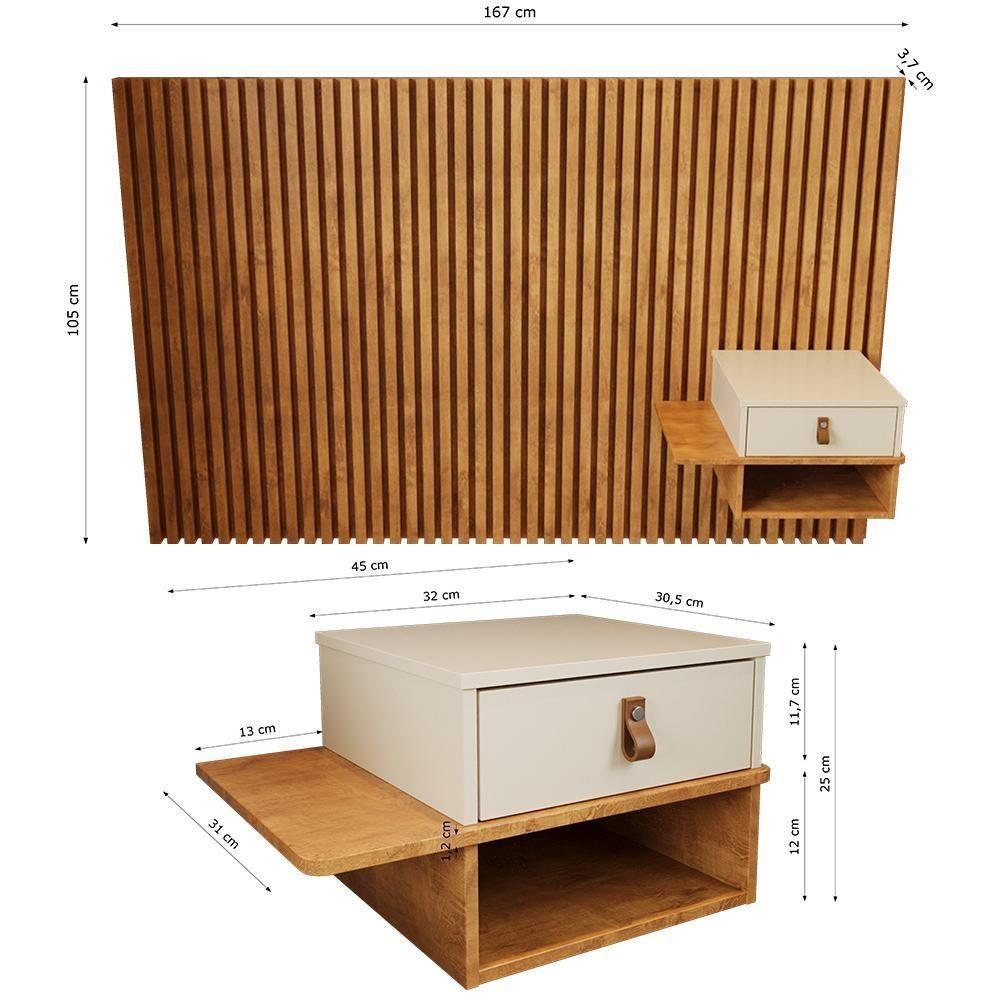 Cabeceira Solteiro Ripada Quarto Manila 1 Mesa Com Gaveta Nature/perola Nature/perola - 4