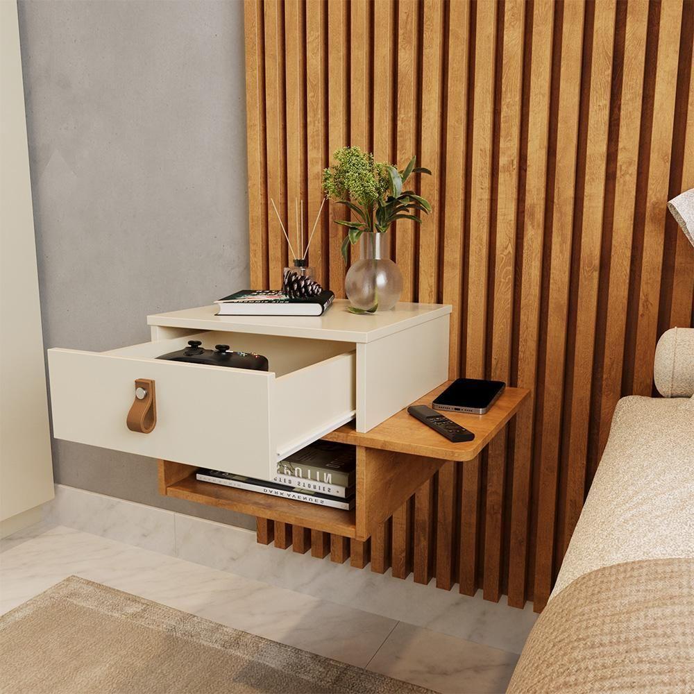 Cabeceira Solteiro Ripada Quarto Manila 1 Mesa Com Gaveta Nature/perola Nature/perola - 7