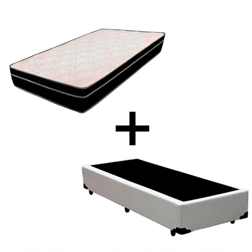 Cama Box Solteiro 88 Tecido Branco Com Colchão Paris Bello Box Molas Preto 66x88x188 - 1