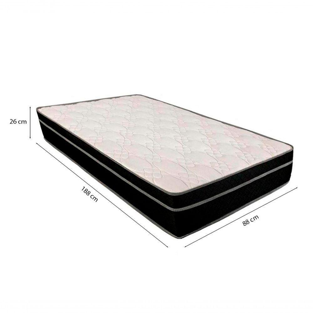 Cama Box Solteiro 88 Tecido Branco Com Colchão Paris Bello Box Molas Preto 66x88x188 - 2