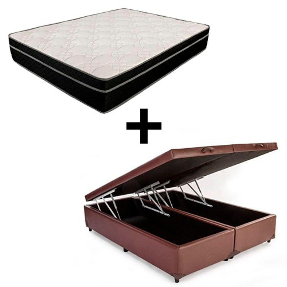 Cama Box Baú Queen 158 Bipartido Tecido Marrom Com Colchão Paris De Molas Bello Box 26x158x193 - 1