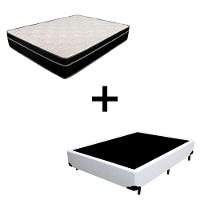 Cama Box Casal 138 Tecido Branco Com Colchão Paris Molas Preto 66x138x188 - 1