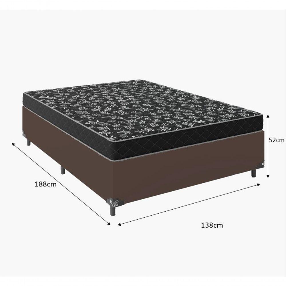 Cama Box Casal Tecido Marrom Com Colchão D20 Tampo Preto 12cm - 2