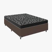 Cama Box Casal Tecido Marrom Com Colchão D20 Tampo Preto 12cm - 1