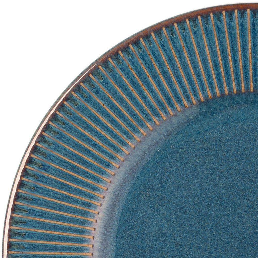 Jogo 6 Prato De Sobremesa Ceramica Azul Linear Rústico 20cm Lyor - 4