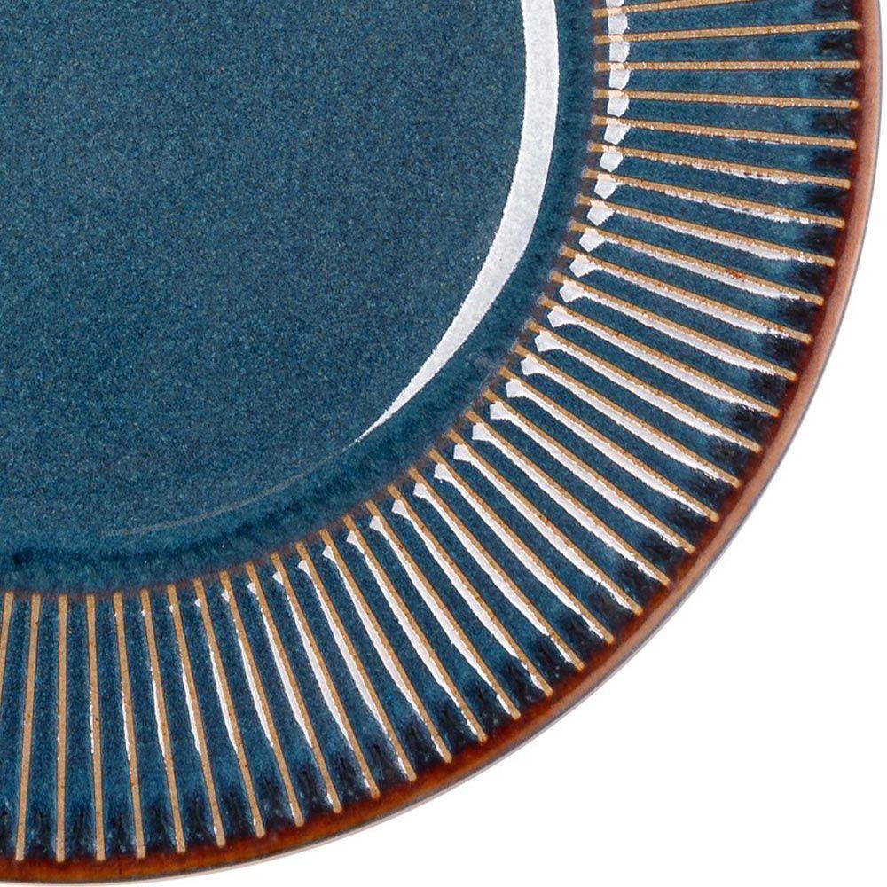 Jogo 6 Prato De Sobremesa Ceramica Azul Linear Rústico 20cm Lyor - 5