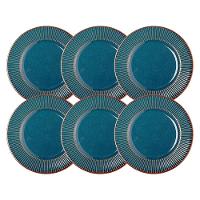 Jogo 6 Prato De Sobremesa Ceramica Azul Linear Rústico 20cm Lyor - 1