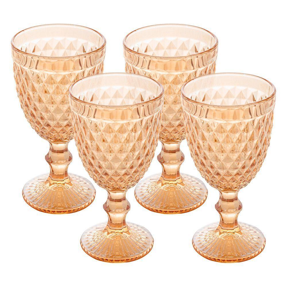Jogo 4 Taças De Vidro Bico Abacaxi Cor âmbar Metalizado Para água Vinho Lyor 325ml - 1