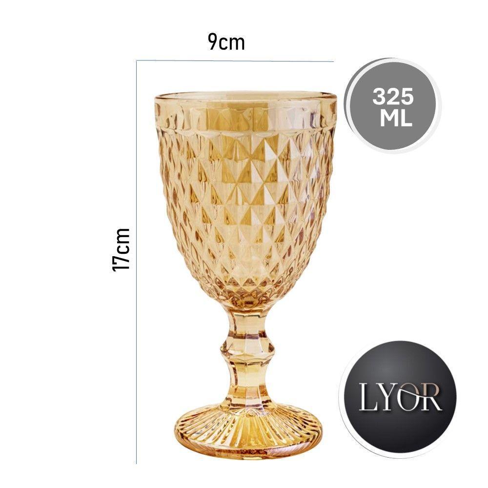 Jogo 4 Taças De Vidro Bico Abacaxi Cor âmbar Metalizado Para água Vinho Lyor 325ml - 3