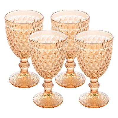 Jogo 4 Taças De Vidro Bico Abacaxi Cor âmbar Metalizado Para água Vinho Lyor 325ml