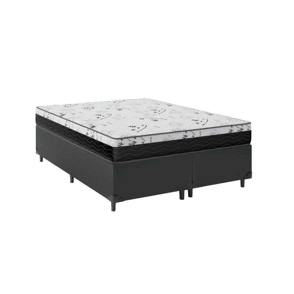 Cama Box Casal Bipartido 138 Preto Com Colchão D33 One Face Bello Box 58x138x188 - 1