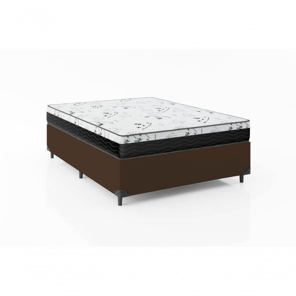 Cama Box Casal 138 Marrom Com Colchão D33 One Face Bello Box 58x138x188 - 1