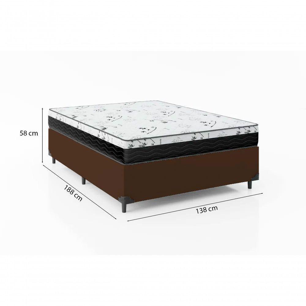 Cama Box Casal 138 Marrom Com Colchão D33 One Face Bello Box 58x138x188 - 4