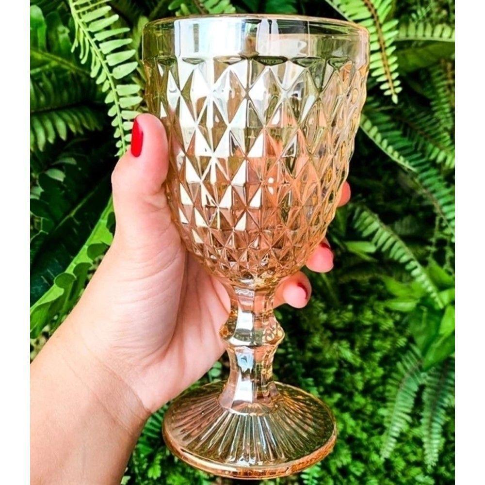 Jogo 10 Taças De Vidro Bico Abacaxi Cor âmbar Metalizado Para água Vinho Lyor 325ml - 4