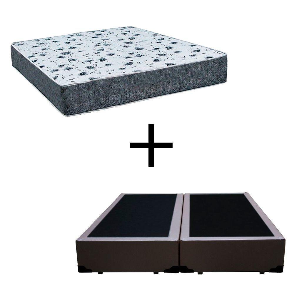Cama Box Casal 138 Bipartido Tecido Marrom Com Colchão Alegro D28 Cinza 57x138x188 - 1