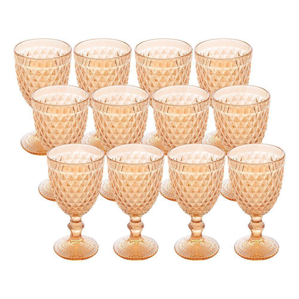 Jogo 12 Taças De Vidro Bico Abacaxi Cor âmbar Metalizado Para água Vinho Lyor 325ml - 1