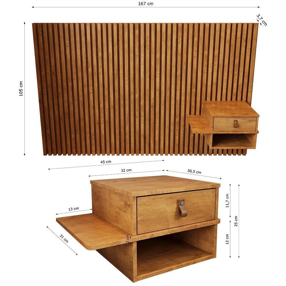 Cabeceira Solteiro Ripada Quarto Manila 1 Mesa Com Gaveta Nature Nature - 4