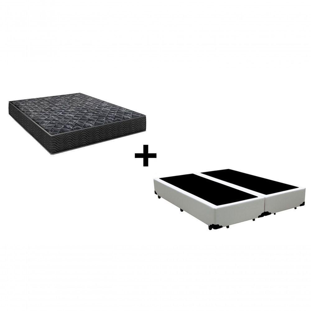 Cama Box Casal 138 Bipartido Tecido Branco Com Colchão Lisboa Bello Box D28 Preto - 1