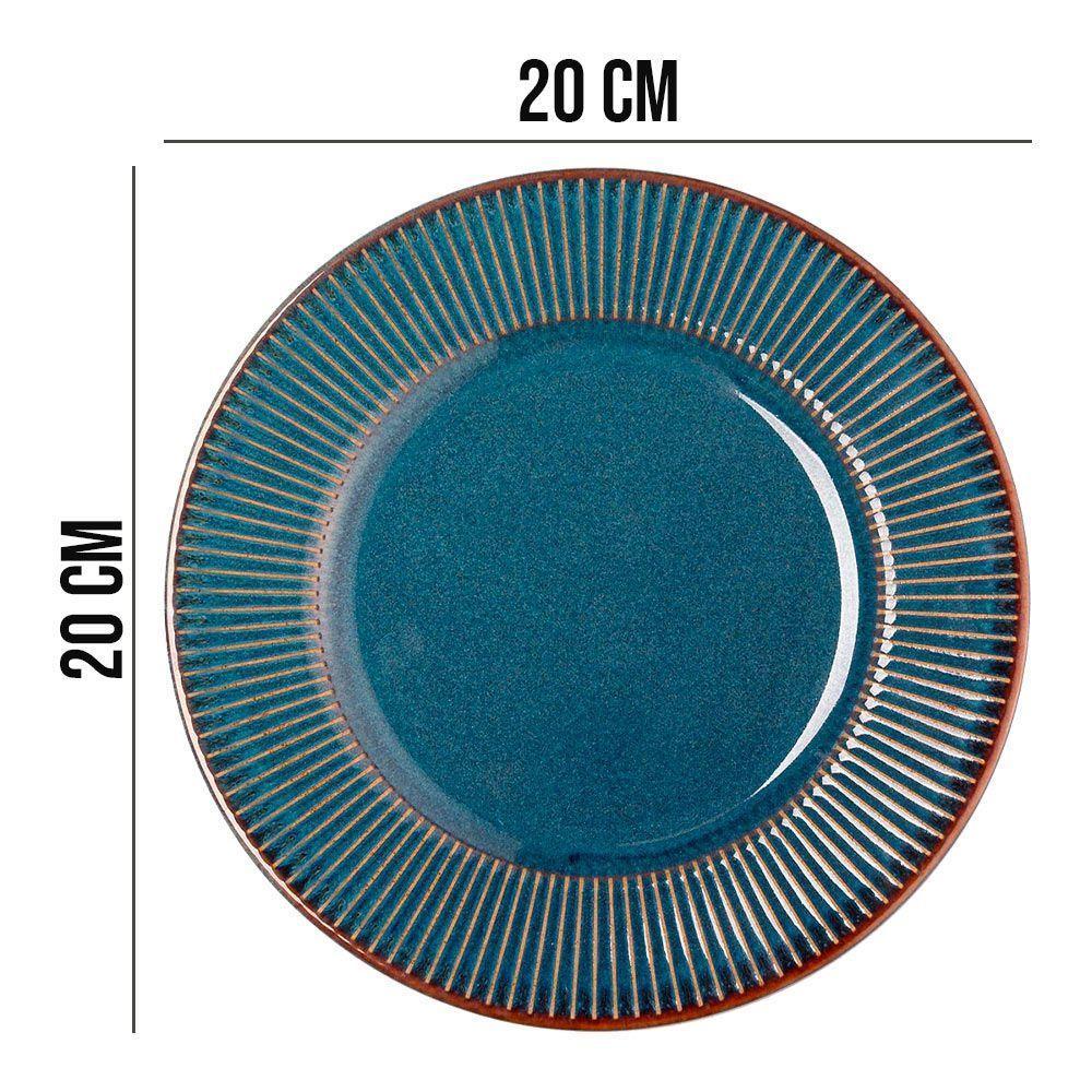 Jogo 4 Prato De Sobremesa Ceramica Azul Linear Rústico 20cm Lyor - 6