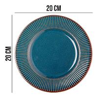Jogo 4 Prato De Sobremesa Ceramica Azul Linear Rústico 20cm Lyor - 6
