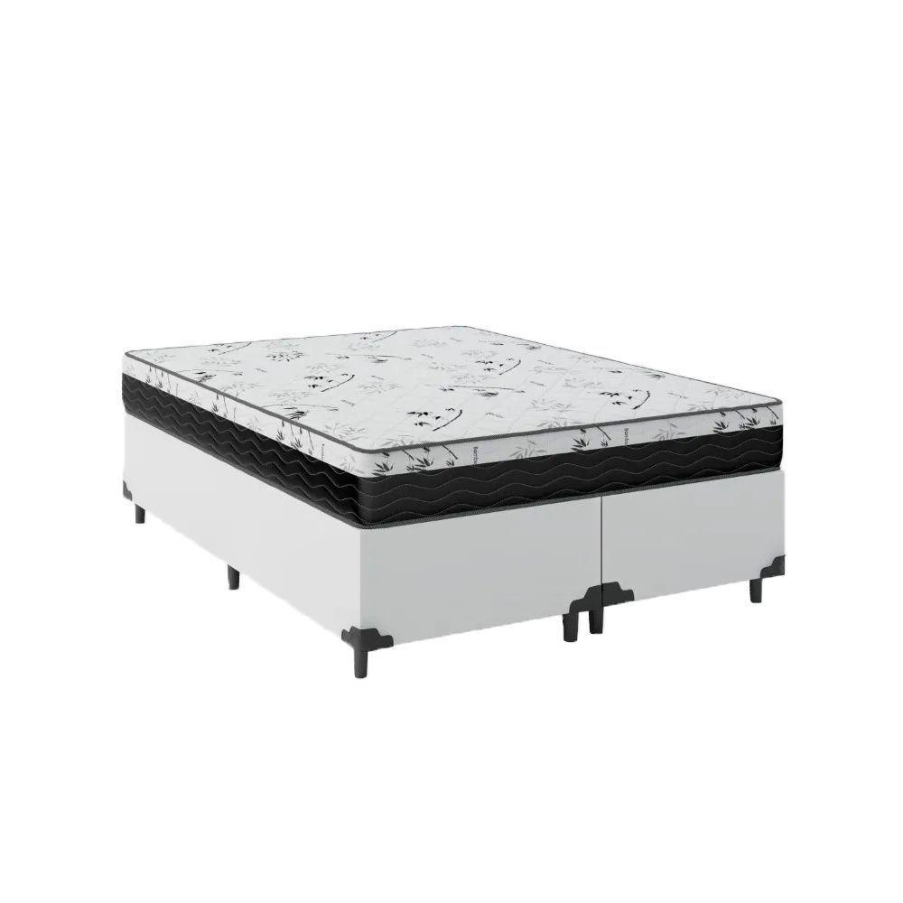 Cama Box Casal Bipartido 138 Branco Com Colchão D33 One Face Bello Box 58x138x188 - 1