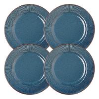 Jogo 4 Prato Raso De Jantar Ceramica Azul Linear Rústico 27cm Lyor - 1