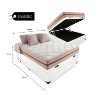 Cama Box Baú Casal Tecido Branco Com Colchão Pillow Angel Bello Box Molas 62x138x188 - 2