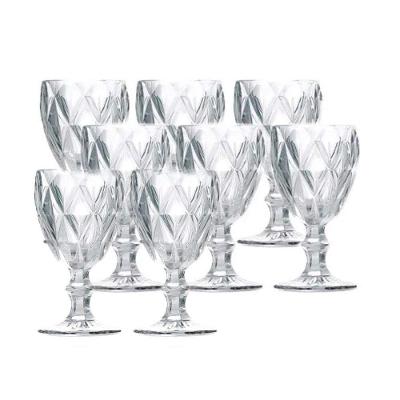 Jogo 8 Taças De Vidro Diamond Cor Transparente Para água Vinho Lyor 325ml