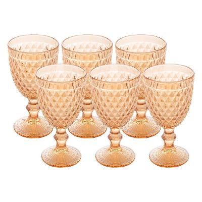 Jogo 6 Taças De Vidro Bico Abacaxi Cor âmbar Metalizado Para água Vinho Lyor 325ml
