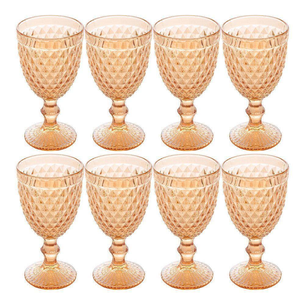 Jogo 8 Taças De Vidro Bico Abacaxi Cor âmbar Metalizado Para água Vinho Lyor 325ml - 1