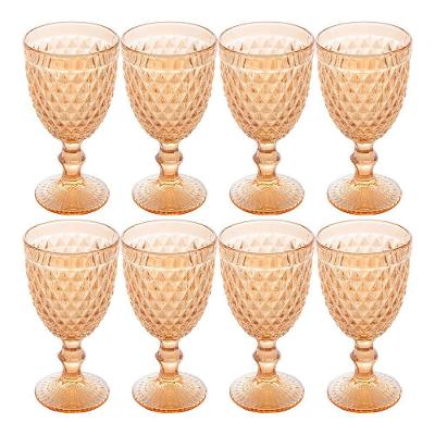 Jogo 8 Taças De Vidro Bico Abacaxi Cor âmbar Metalizado Para água Vinho Lyor 325ml