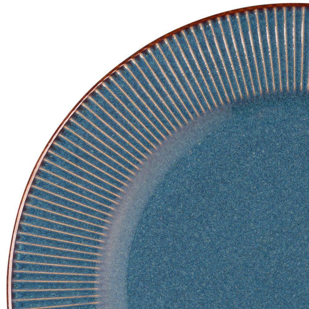 Prato Raso De Jantar Ceramica Azul Linear Rústico 27cm Lyor - 2