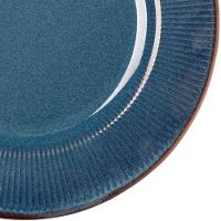 Prato Raso De Jantar Ceramica Azul Linear Rústico 27cm Lyor - 3