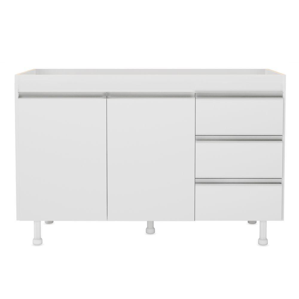 Balcão De Cozinha Lux Para Pia De 120cm 100%mdf Sem Tampo 02 Portas E 03 Gavetas Branco - Abmaza - 1
